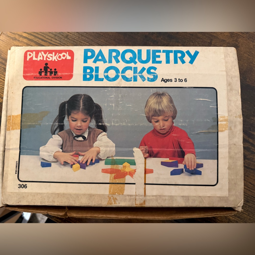 vintage Playskool Parquetry Blocks set, model number 306